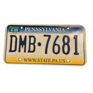 Pennsylvania License Plate DMB-7681 Blue Yellow Gradient PA State Tag